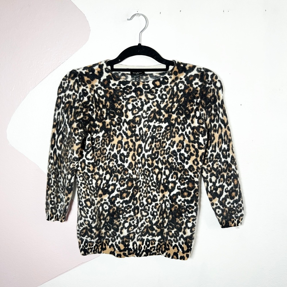 Talbots Cashmere Audrey Sweater Cheetah Leopard Size XS Petite Old Money Classic